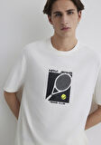 Mavi Tenis Logo Baskılı Ekru Tişört 0612707-70057