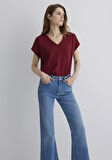 V Yaka Bordo Basic Tişört 1612380-70430