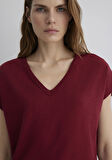 V Yaka Bordo Basic Tişört 1612380-70430