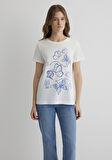 Kelebek Baskılı Ekru Tişört 1613455-70057