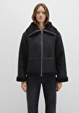 Suni Kürk Detaylı Siyah Suni Deri Ceket 1110718-900