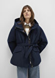 Su İtici Beli Kemerli Lacivert Parka 1110703-83699