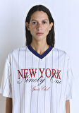 New York Baskılı Beyaz Forma Tişört 1613496-620