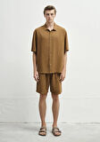 Keten Karışımlı Kahverengi Gömlek 0211616-82337