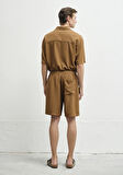 Keten Karışımlı Kahverengi Şort 0410299-82337