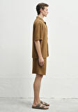 Keten Karışımlı Kahverengi Gömlek 0211616-82337