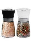 Mithra Life 2 li Set Cam Siyah Beyaz Tuz Karabiber Değirmeni Tuzluk Biberlik MIT1242