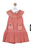 Cepli Ajurlu Bebe Yakalı Balon Kollu Fırfırlı 2li Kız Çocuk Elbise 3-6 Yaş 2508