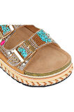 Guja 25y103 Kadın Mantar Platform Taban Taşlı Çift Toklaı Comfort Terlik Camel