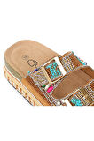 Guja 25y103 Kadın Mantar Platform Taban Taşlı Çift Toklaı Comfort Terlik Camel