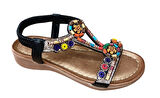 Guja 25y150-1 Kadın Taşlı Düz Taban Comfort Sandalet Siyah