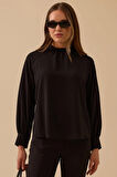 Seçil Kadın Dik Yaka Pile Detaylı Bluz 0001 Siyah