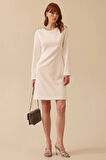 Kadın Uzun Kollu Sırt Dekolteli Diz Üstü Elbise - Ekru | 40
