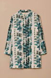 Kadın Büyük Beden Gömlek Yaka Desenli Tunik - Yeşil | 44