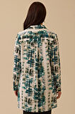 Kadın Büyük Beden Gömlek Yaka Desenli Tunik - Yeşil | 46