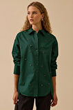 Kadın Taş İşlemeli Gömlek - Yeşil | 40