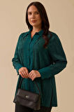 Kadın Büyük Beden Jakarlı Saten Gömlek - Yeşil | 44
