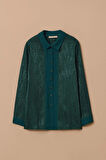 Kadın Büyük Beden Jakarlı Saten Gömlek - Yeşil | 50