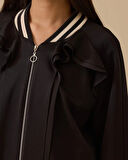 Kadın Fırfır Detaylı Fermuarlı Ceket - Siyah | M