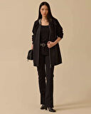 Kadın Fırfır Detaylı Fermuarlı Ceket - Siyah | S