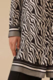 Kadın Zebra Desenli Bağlama Detaylı Tunik - Siyah | 38