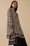 Kadın Zebra Desenli Bağlama Detaylı Tunik - Siyah | 40