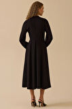 Seçil Kadın Düğme Detaylı Kruvaze Elbise 0005 Siyah