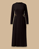 Kadın A Kesim Beli Metal Aksesuarlı Maksi Elbise - Siyah | 40
