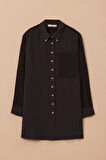 Kadın Süet Cep Detaylı Düğmeli Gömlek - Siyah | 44