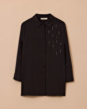 Kadın Büyük Beden Taş Detaylı Gömlek - Siyah | 44