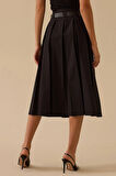 Seçil Kadın Kemerli Pile Detaylı Midi Etek 0003 Siyah