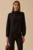 Seçil Kadın Dik Yaka Drape Detaylı Bluz 0004 Siyah