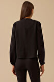 Seçil Kadın Dik Yaka Drape Detaylı Bluz 0004 Siyah