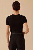 Kadın Yuvarlak Yaka Kısa Kollu Basic T-Shirt - Siyah | L