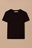 Kadın Yuvarlak Yaka Kısa Kollu Basic T-Shirt - Siyah | L