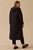 Kadın Büyük Beden Astarlı Cepli Pardesü - Siyah | 48