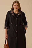 Kadın Büyük Beden Astarlı Cepli Pardesü - Siyah | 48