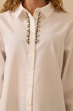 Kadın Taş İşlemeli Klasik Gömlek - Beyaz | 44