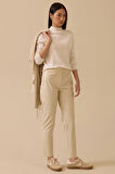 Kadın Düğmeli Bilek Boy Suni Deri Pantolon - Bej | 40