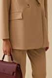 Kadın Düğmeli Kruvaze Klasik Ceket - Bej | 42