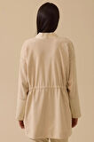 Kadın Rahat Kesim Çift Kumaşlı Bağcıklı Örme Ceket - Bej | S