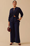 Seçil Kadın Beli Lastikli Tek Pile Geniş Paça Pantolon 0014 Lacivert