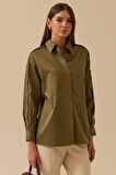 Kadın Gold Düğme Detaylı Düz Kesim Gömlek - Haki | 44