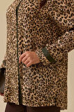 Kadın Büyük Beden Leopar Desenli Gömlek - Camel | 46