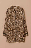 Kadın Büyük Beden Leopar Desenli Gömlek - Camel | 48