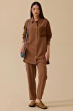 Seçil Kadın Süet Cep Detaylı Düğmeli Gömlek 1009 Kahverengi