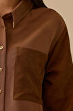 Seçil Kadın Süet Cep Detaylı Düğmeli Gömlek 1009 Kahverengi