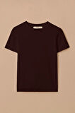 Kadın Yuvarlak Yaka Kısa Kollu Basic T-Shirt - Kahverengi | M