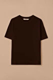 Kadın Kısa Kollu Basic T-Shirt - Kahverengi | M