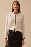 Seçil Kadın Biye Detaylı Düğmeli Triko Hırka 0037 Ekru